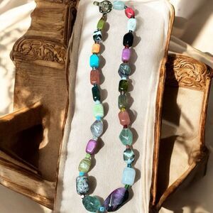 OOAK Multi Colored Genuine Semi Precious  Polished Gemstone Necklace Stones